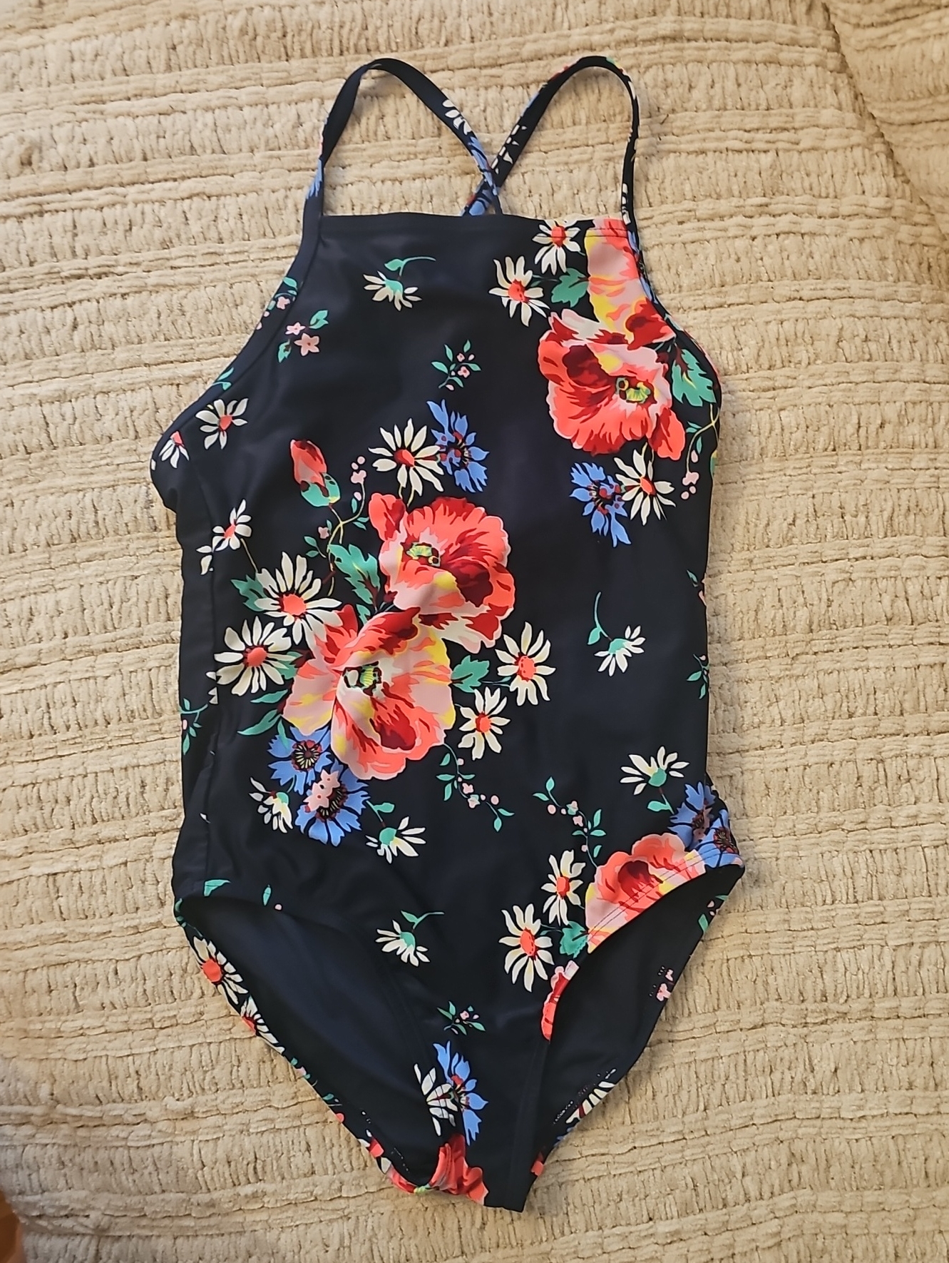 Gap Kids One-Piece Swimsuit Navy Blue With Floral Print